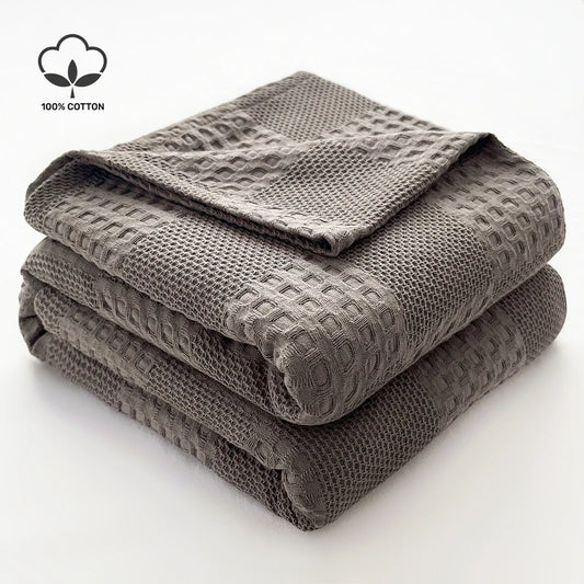 Soft 100% Cotton Waffle Throw Blanket – Lightweight, Breathable, and Perfect for All Seasons