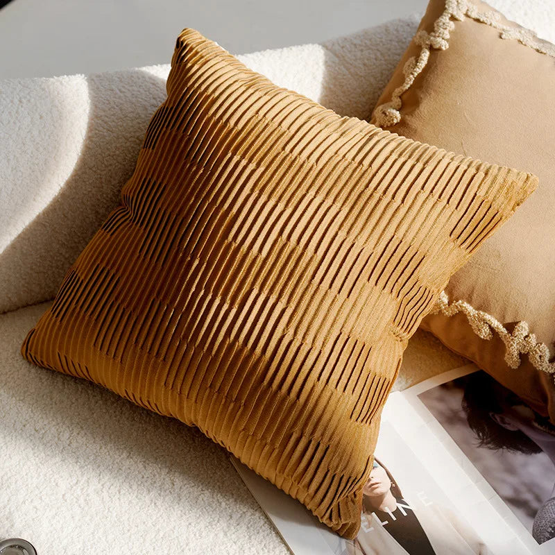 45x45CM Nordic Vintage Throw Pillow Cover - Striped Light Luxury Cushion for Sofa, Bed & Living Room